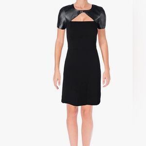 DKNY little black dress w/ leather shoulder trim 4